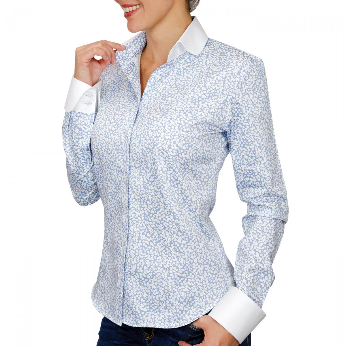 blue shirt white collar womens