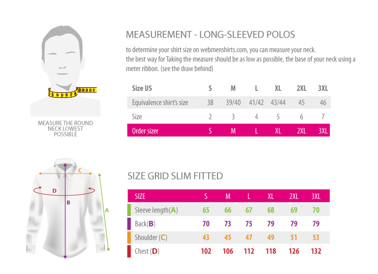 measurements - Long sleeved slim polos