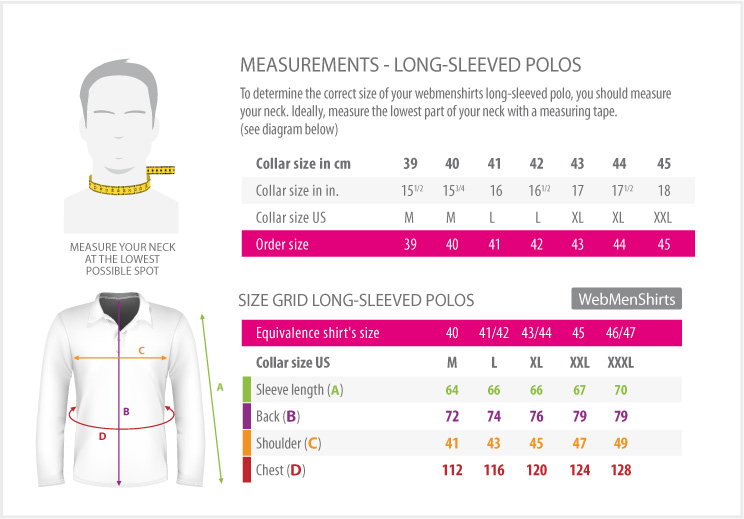 measurements - Long sleeved polos