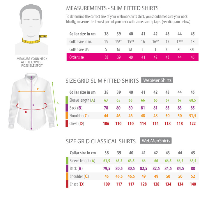 Choosing Your Shirt Size • webmenshirts, French specialist